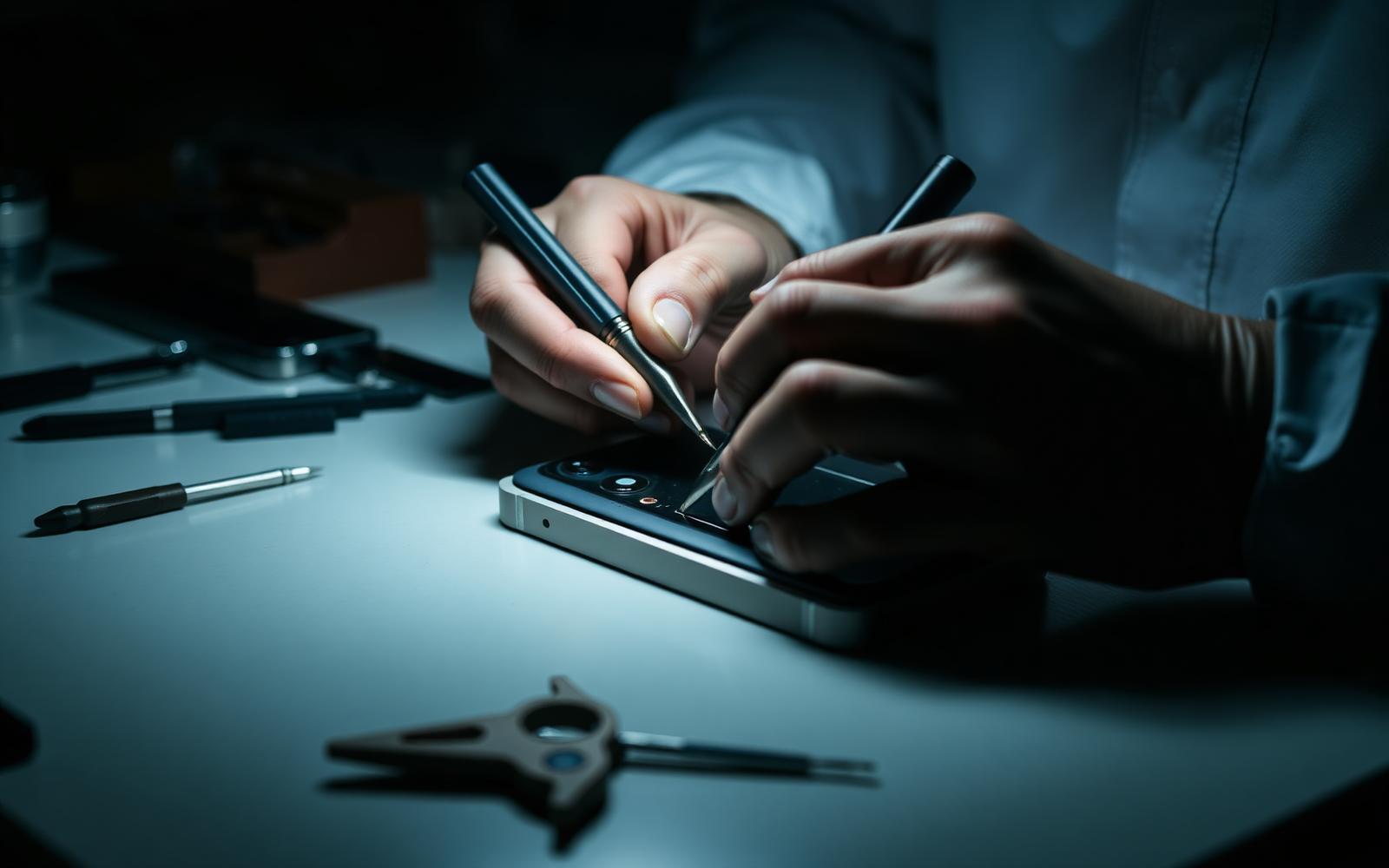 Technician repairing iPhone
